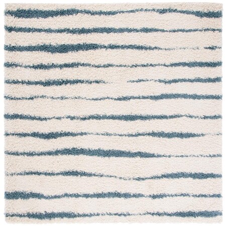 Safavieh 6 ft. 7 in. x 6 ft. 7 in. Venus Shag 600 Square Area Rug; Turquoise & Ivory VNS603K-7SQ